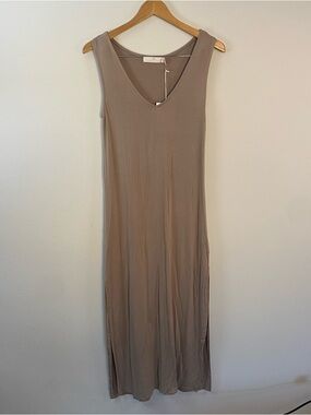 Rachel Parcell NWT V-Neck Shirt Midi Dress Pebble Womens Small Vacation Summer